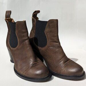 Fluevog East End Odlum Brogued chelsea boot, olive, 7 womens